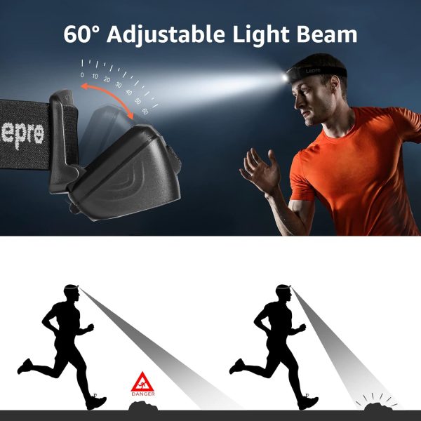 Lepro PR320017-a-2 Rechargeable Headlamp with Motion Sensor - 1500Lux LED Head Lamp with Red Light for Outdoor Activities, 2 Pack - Image 6