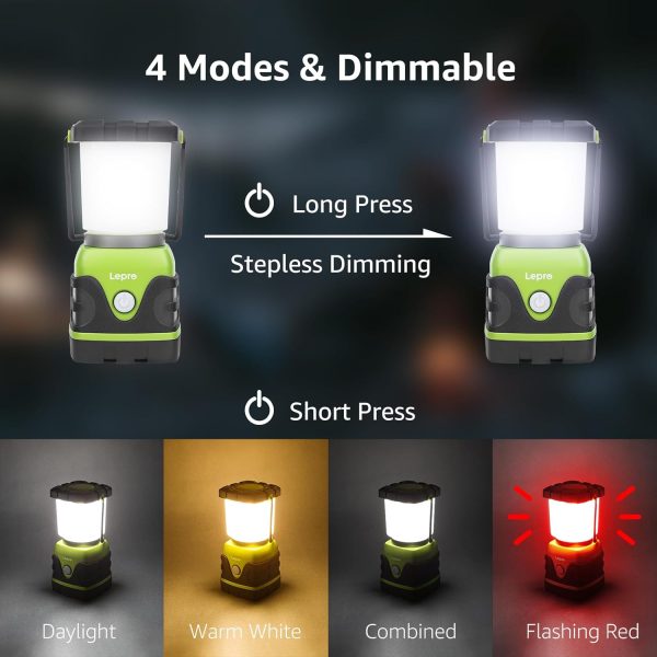 LE 1000LM Battery Powered LED Camping Lantern, Waterproof Tent Light with 4 Light Modes, Camping Essentials, Portable Lantern Flashlight for Camping, Emergency Light, Power Outages, Not Rechargeable - Image 10