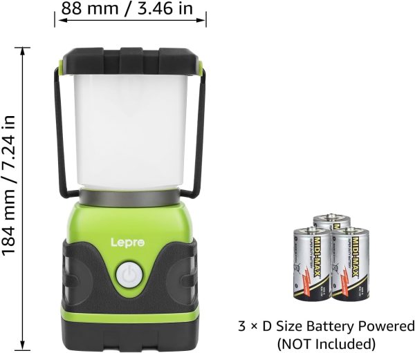 LE 1000LM Battery Powered LED Camping Lantern, Waterproof Tent Light with 4 Light Modes, Camping Essentials, Portable Lantern Flashlight for Camping, Emergency Light, Power Outages, Not Rechargeable - Image 14
