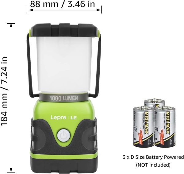 LE 1000LM Battery Powered LED Camping Lantern, Waterproof Tent Light with 4 Light Modes, Camping Essentials, Portable Lantern Flashlight for Camping, Emergency Light, Power Outages, Not Rechargeable - Image 20