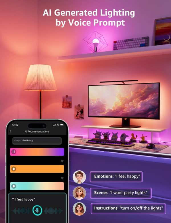 Lepro B1 AI Smart Light Bulbs - WiFi & Bluetooth RGBWW Color Changing LED Bulb Compatible with Alexa & Google Assistant, AI Generated Lighting LLM, AI Voice Control, Music Sync, 2.4GHz Only, 4 Packs - Image 4