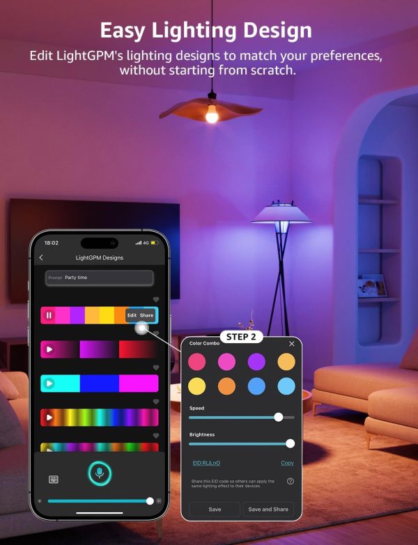 Lepro B1 AI Smart Light Bulbs - WiFi & Bluetooth RGBWW Color Changing LED Bulb Compatible with Alexa & Google Assistant, AI Generated Lighting LLM, AI Voice Control, Music Sync, 2.4GHz Only, 4 Packs - Image 5
