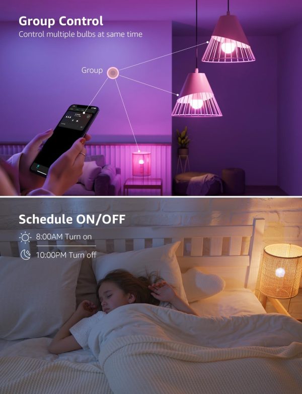 Lepro B1 AI Smart Light Bulbs - WiFi & Bluetooth RGBWW Color Changing LED Bulb Compatible with Alexa & Google Assistant, AI Generated Lighting LLM, AI Voice Control, Music Sync, 2.4GHz Only, 4 Packs - Image 6