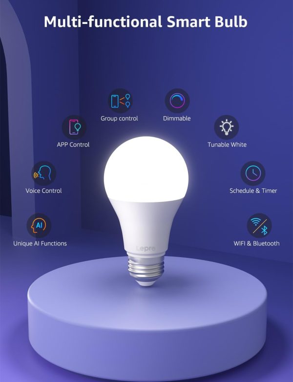 Lepro B1 AI Smart Light Bulbs - WiFi & Bluetooth RGBWW Color Changing LED Bulb Compatible with Alexa & Google Assistant, AI Generated Lighting LLM, AI Voice Control, Music Sync, 2.4GHz Only, 4 Packs - Image 9