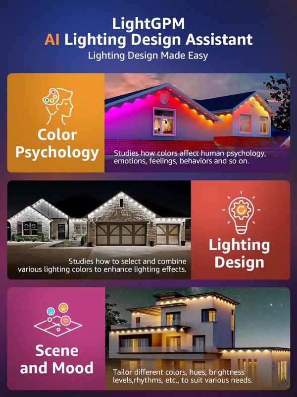 Lepro E1 AI Permanent Outdoor Lights APP Control, 50ft Smart RGB+IC Christmas House Lights with 30 Warm/Cool White LED Pucks, Alexa Google Enabled, AI Generated Lighting LLM, NO Remote, 2.4 GHz WiFi - Image 2