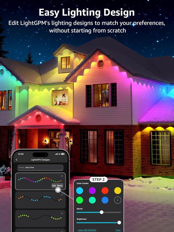 Lepro E1 AI Permanent Outdoor Lights APP Control, 50ft Smart RGB+IC Christmas House Lights with 30 Warm/Cool White LED Pucks, Alexa Google Enabled, AI Generated Lighting LLM, NO Remote, 2.4 GHz WiFi - Image 4