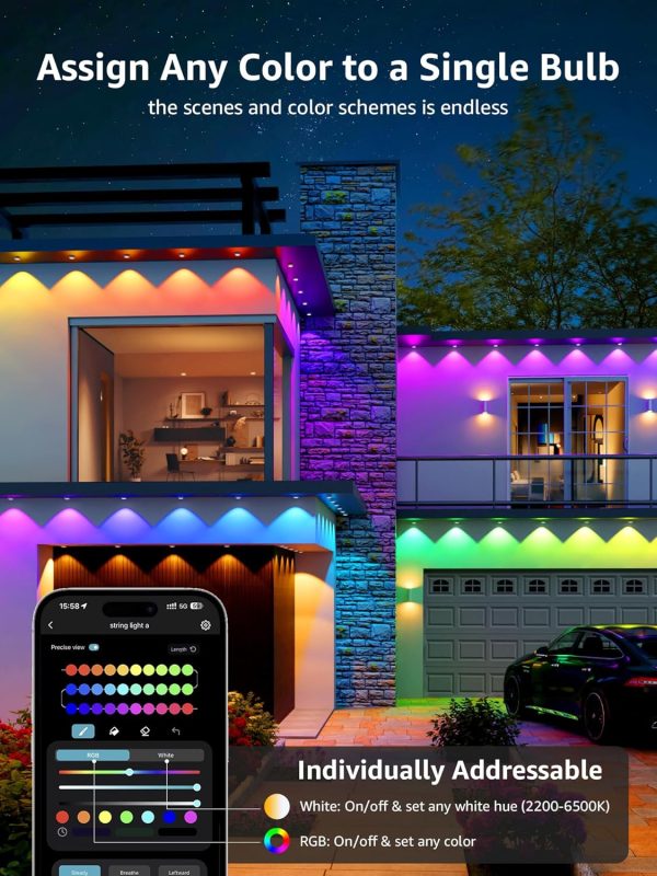 Lepro E1 AI Permanent Outdoor Lights APP Control, 50ft Smart RGB+IC Christmas House Lights with 30 Warm/Cool White LED Pucks, Alexa Google Enabled, AI Generated Lighting LLM, NO Remote, 2.4 GHz WiFi - Image 5