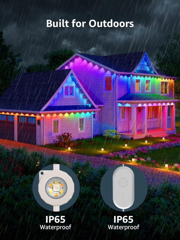 Lepro E1 AI Permanent Outdoor Lights APP Control, 50ft Smart RGB+IC Christmas House Lights with 30 Warm/Cool White LED Pucks, Alexa Google Enabled, AI Generated Lighting LLM, NO Remote, 2.4 GHz WiFi - Image 9