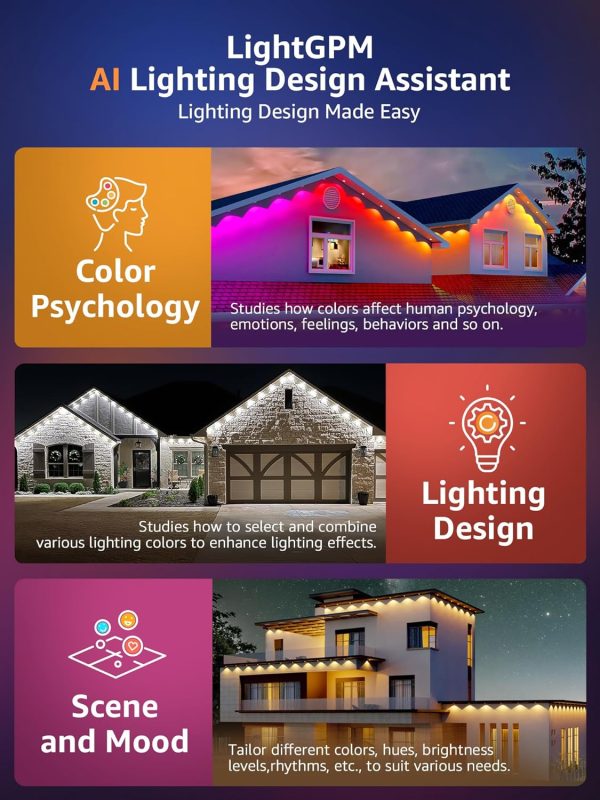 Lepro E1 AI Permanent Outdoor Lights APP Control, 50ft Smart RGB+IC Christmas House Lights with 30 Warm/Cool White LED Pucks, Alexa Google Enabled, AI Generated Lighting LLM, NO Remote, 2.4 GHz WiFi - Image 11
