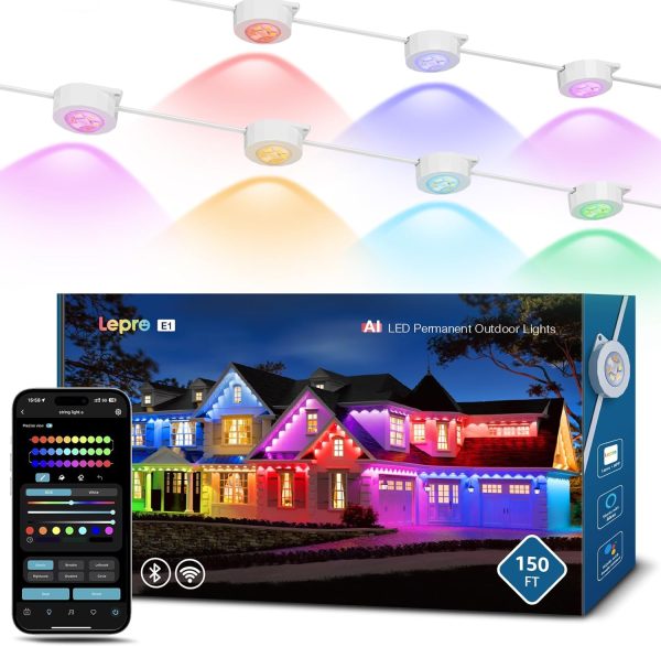 Lepro E1 AI Permanent Outdoor Lights APP Control, 50ft Smart RGB+IC Christmas House Lights with 30 Warm/Cool White LED Pucks, Alexa Google Enabled, AI Generated Lighting LLM, NO Remote, 2.4 GHz WiFi - Image 12