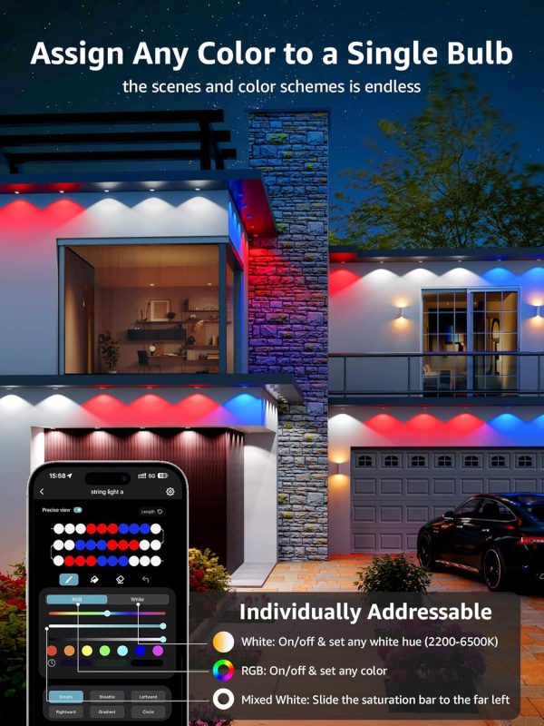 Lepro E1 AI Permanent Outdoor Lights APP Control, 50ft Smart RGB+IC Christmas House Lights with 30 Warm/Cool White LED Pucks, Alexa Google Enabled, AI Generated Lighting LLM, NO Remote, 2.4 GHz WiFi - Image 13