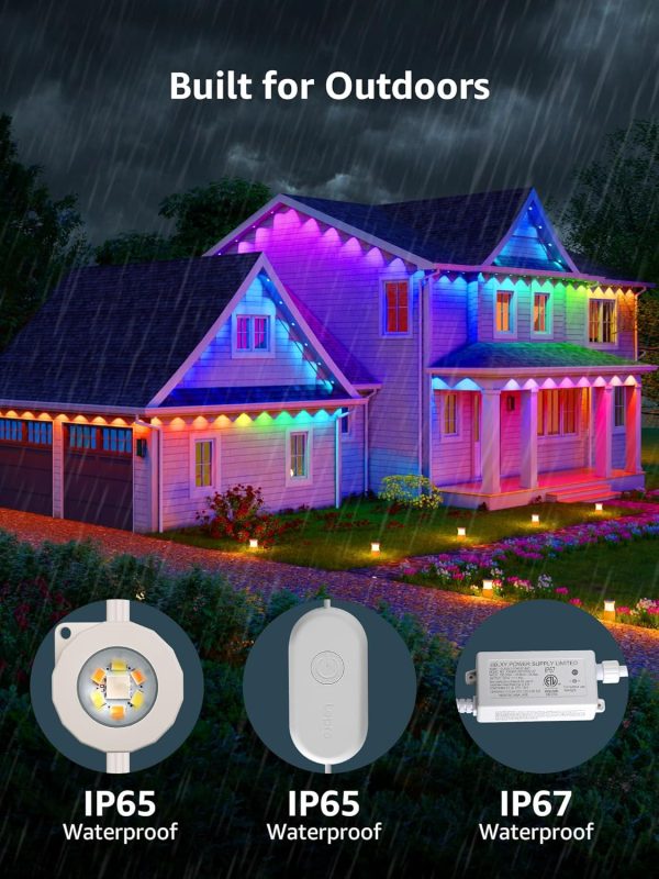 Lepro E1 AI Permanent Outdoor Lights APP Control, 50ft Smart RGB+IC Christmas House Lights with 30 Warm/Cool White LED Pucks, Alexa Google Enabled, AI Generated Lighting LLM, NO Remote, 2.4 GHz WiFi - Image 14