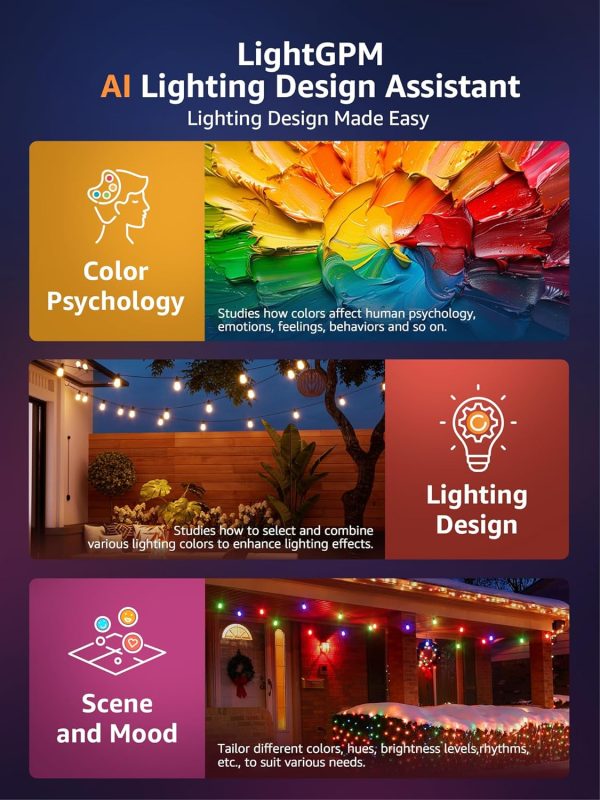 Lepro ZB1 AI Smart Outdoor String Lights APP Control, 100(88+12) ft RGB+IC+Warm White Outdoor Light 30 LED Bulbs, NOT Extendable, Alexa Google Enabled, Music Sync, NO Remote, 2.4 GHz WiFi+Bluetooth - Image 2