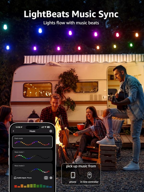Lepro ZB1 AI Smart Outdoor String Lights APP Control, 100(88+12) ft RGB+IC+Warm White Outdoor Light 30 LED Bulbs, NOT Extendable, Alexa Google Enabled, Music Sync, NO Remote, 2.4 GHz WiFi+Bluetooth - Image 7