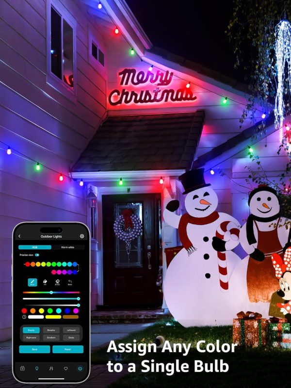Lepro ZB1 AI Smart Outdoor String Lights APP Control, 100(88+12) ft RGB+IC+Warm White Outdoor Light 30 LED Bulbs, NOT Extendable, Alexa Google Enabled, Music Sync, NO Remote, 2.4 GHz WiFi+Bluetooth - Image 8