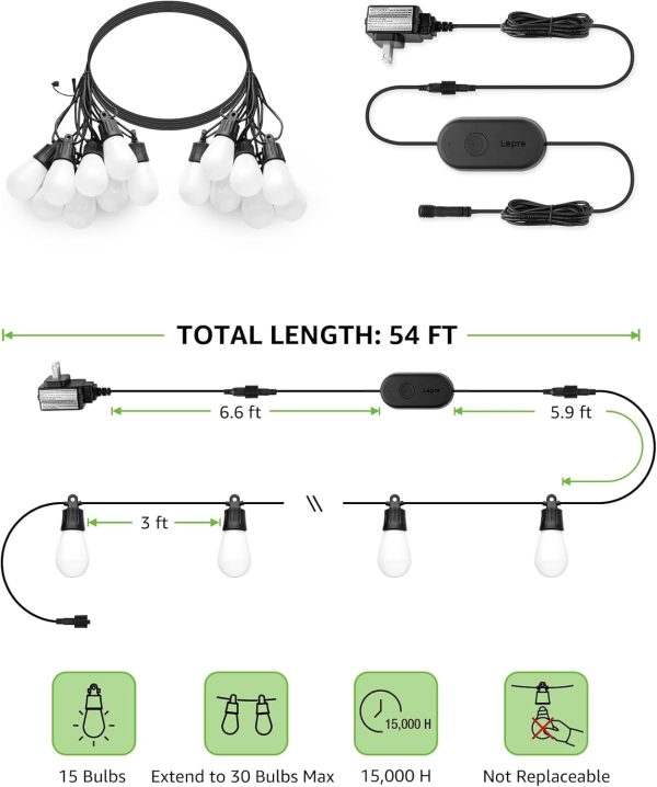 Lepro ZB1 AI Smart Outdoor String Lights APP Control, 100(88+12) ft RGB+IC+Warm White Outdoor Light 30 LED Bulbs, NOT Extendable, Alexa Google Enabled, Music Sync, NO Remote, 2.4 GHz WiFi+Bluetooth - Image 11