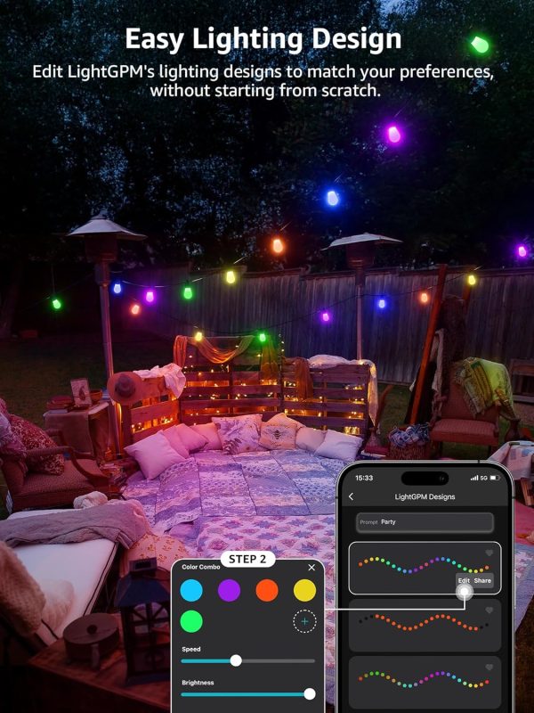 Lepro ZB1 AI Smart Outdoor String Lights APP Control, 100(88+12) ft RGB+IC+Warm White Outdoor Light 30 LED Bulbs, NOT Extendable, Alexa Google Enabled, Music Sync, NO Remote, 2.4 GHz WiFi+Bluetooth - Image 12