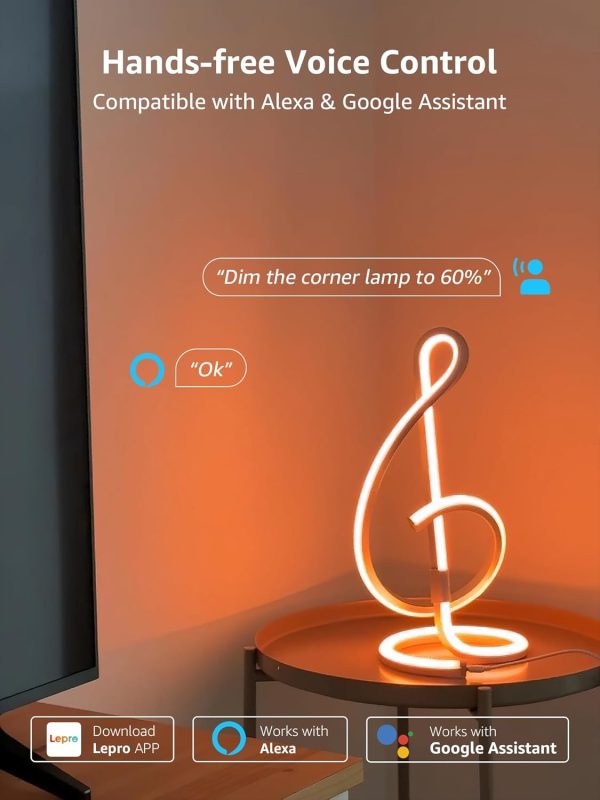 Lepro TB2 AI Smart Table Lamp, RGB+IC Addressable LED Lamp Alexa Google Enable, APP Control Color Changing Modern Spiral Lamp No Remote, Music Sync, AI Generated Lighting LLM,2.4 GHz WiFi/Bluetooth - Image 5