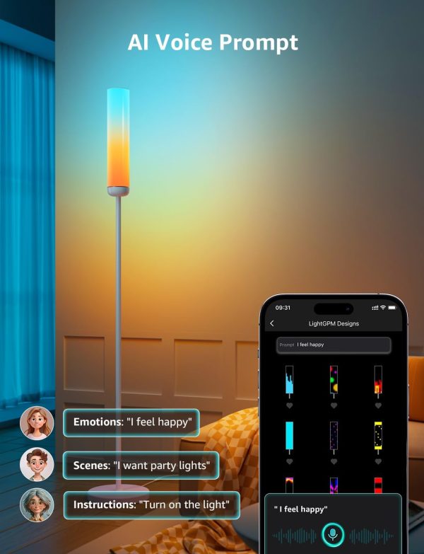 Lepro O1 AI Floor Lamp, 2300LM Smart LED Standing Lamp APP/WiFi Control, Alexa/Google Assistant Enabled, Modern Floor Lamp with Music Sync, DIY Mode, RGBCW &CCT, Lamps for Living Room, Bedroom, Office - Image 3