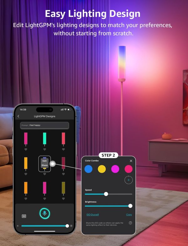 Lepro O1 AI Floor Lamp, 2300LM Smart LED Standing Lamp APP/WiFi Control, Alexa/Google Assistant Enabled, Modern Floor Lamp with Music Sync, DIY Mode, RGBCW &CCT, Lamps for Living Room, Bedroom, Office - Image 7