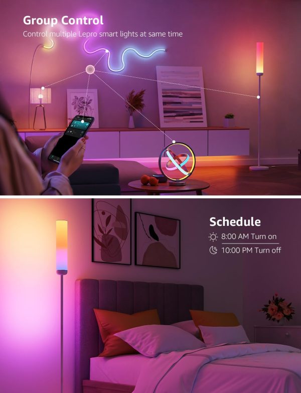 Lepro O1 AI Floor Lamp, 2300LM Smart LED Standing Lamp APP/WiFi Control, Alexa/Google Assistant Enabled, Modern Floor Lamp with Music Sync, DIY Mode, RGBCW &CCT, Lamps for Living Room, Bedroom, Office - Image 9