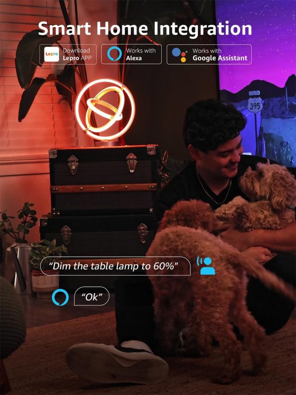 Lepro TB1 Al Smart Table Lamp, RGB+IC Addressable Color Changing Desk Light Alexa Google Enable, Music Sync Unique Cool LED Lamps for Game Room Decor Ambient Lighting, APP Control No Remote, 2.4 GHz - Image 2