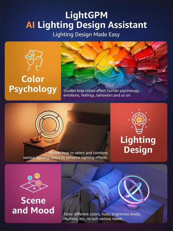 Lepro TB1 Al Smart Table Lamp, RGB+IC Addressable Color Changing Desk Light Alexa Google Enable, Music Sync Unique Cool LED Lamps for Game Room Decor Ambient Lighting, APP Control No Remote, 2.4 GHz - Image 3