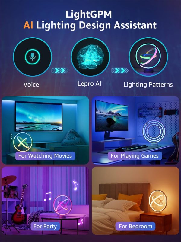 Lepro TB1 Al Smart Table Lamp, RGB+IC Addressable Color Changing Desk Light Alexa Google Enable, Music Sync Unique Cool LED Lamps for Game Room Decor Ambient Lighting, APP Control No Remote, 2.4 GHz - Image 4