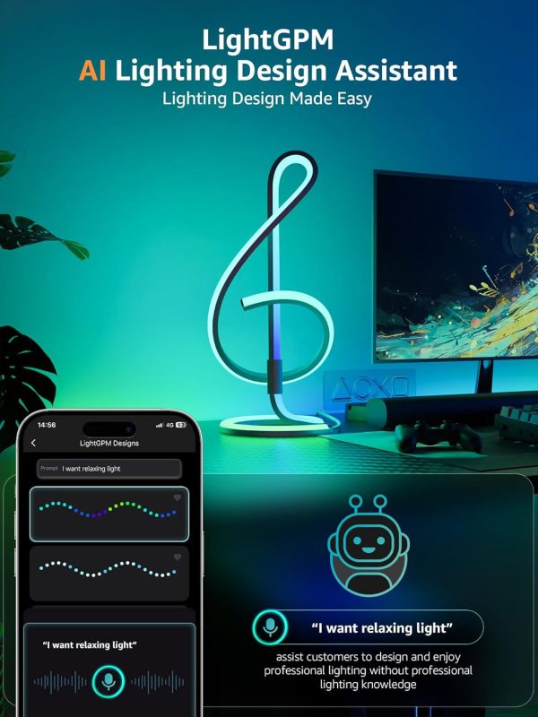 Lepro TB1 Al Smart Table Lamp, RGB+IC Addressable Color Changing Desk Light Alexa Google Enable, Music Sync Unique Cool LED Lamps for Game Room Decor Ambient Lighting, APP Control No Remote, 2.4 GHz - Image 11