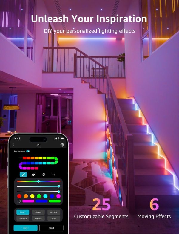 Lepro S1 AI LED Strip Lights for Bedroom - 16.4ft Smart RGB Light Strips with IC and Rainbow Chasing Effects, Color Segment DIY, AI Generated Lighting, No Remote, 2.4G Wi-Fi & Bluetooth - Image 3