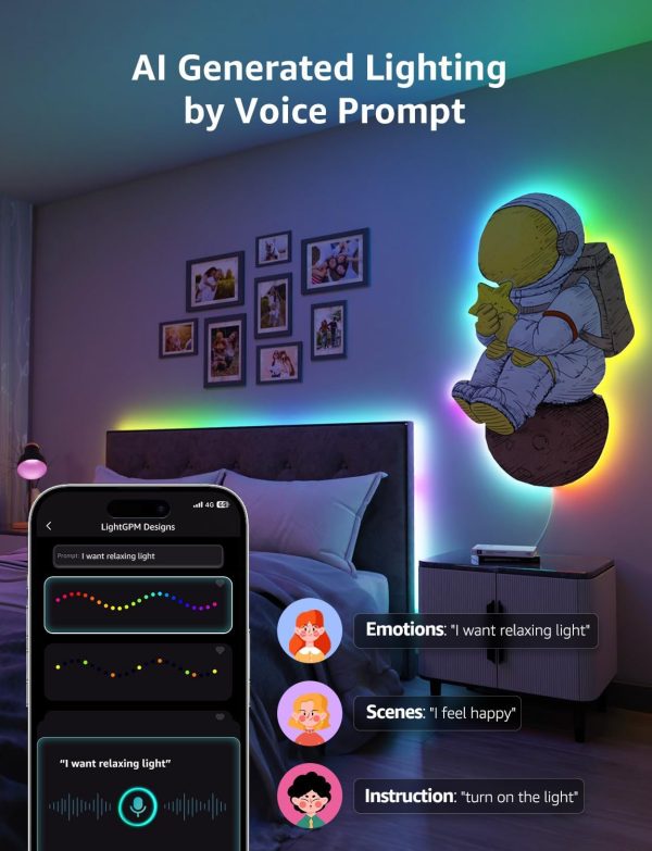 Lepro S1 AI LED Strip Lights for Bedroom - 16.4ft Smart RGB Light Strips with IC and Rainbow Chasing Effects, Color Segment DIY, AI Generated Lighting, No Remote, 2.4G Wi-Fi & Bluetooth - Image 4