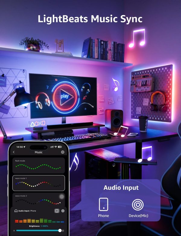 Lepro S1 AI LED Strip Lights for Bedroom - 16.4ft Smart RGB Light Strips with IC and Rainbow Chasing Effects, Color Segment DIY, AI Generated Lighting, No Remote, 2.4G Wi-Fi & Bluetooth - Image 7