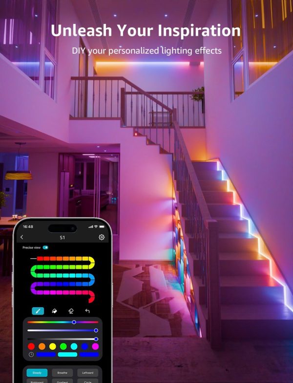 Lepro S1 AI LED Strip Lights for Bedroom - 16.4ft Smart RGB Light Strips with IC and Rainbow Chasing Effects, Color Segment DIY, AI Generated Lighting, No Remote, 2.4G Wi-Fi & Bluetooth - Image 11