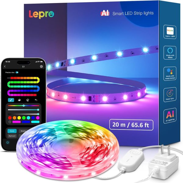 Lepro S1 AI LED Strip Lights for Bedroom - 16.4ft Smart RGB Light Strips with IC and Rainbow Chasing Effects, Color Segment DIY, AI Generated Lighting, No Remote, 2.4G Wi-Fi & Bluetooth - Image 12