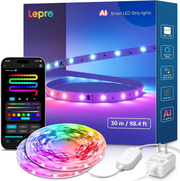 Lepro S1 AI LED Strip Lights for Bedroom - 16.4ft Smart RGB Light Strips with IC and Rainbow Chasing Effects, Color Segment DIY, AI Generated Lighting, No Remote, 2.4G Wi-Fi & Bluetooth - Image 13