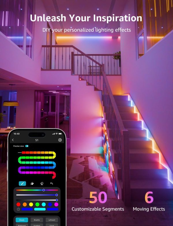 Lepro S1 AI LED Strip Lights for Bedroom - 16.4ft Smart RGB Light Strips with IC and Rainbow Chasing Effects, Color Segment DIY, AI Generated Lighting, No Remote, 2.4G Wi-Fi & Bluetooth - Image 15